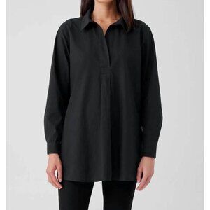 Eileen Fisher Womens Classic Collar Black Organic Cotton Tunic Poplin Top Sz 1X